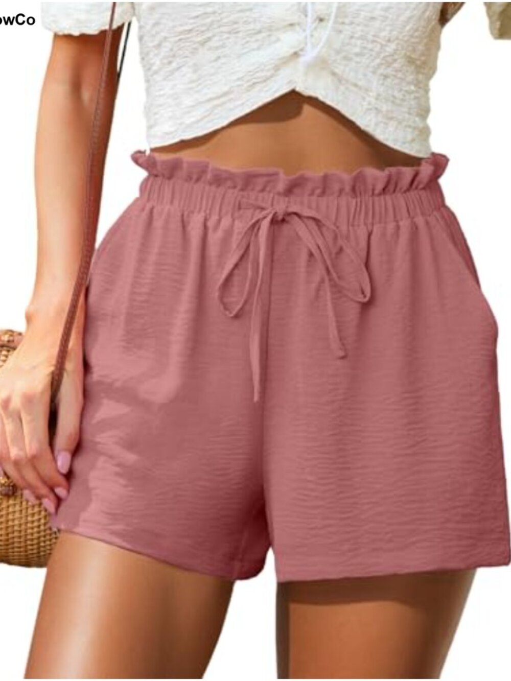 Womens High Waisted Wide Leg Summer Shorts with Pockets Ruffle Drawstring